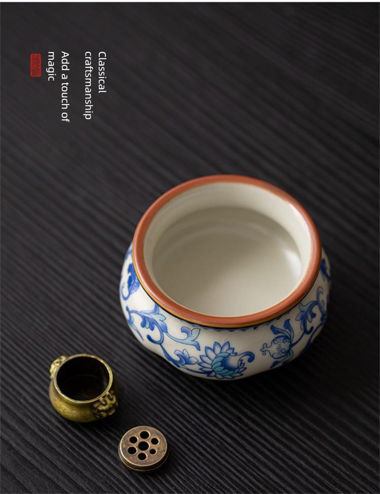 Xi Yuan Ji Blue and White Ru Kiln Incense Burner Stick Holder Three-Legged Sandalwood Censer for Home Indoor Tea Set Accessory incense stick