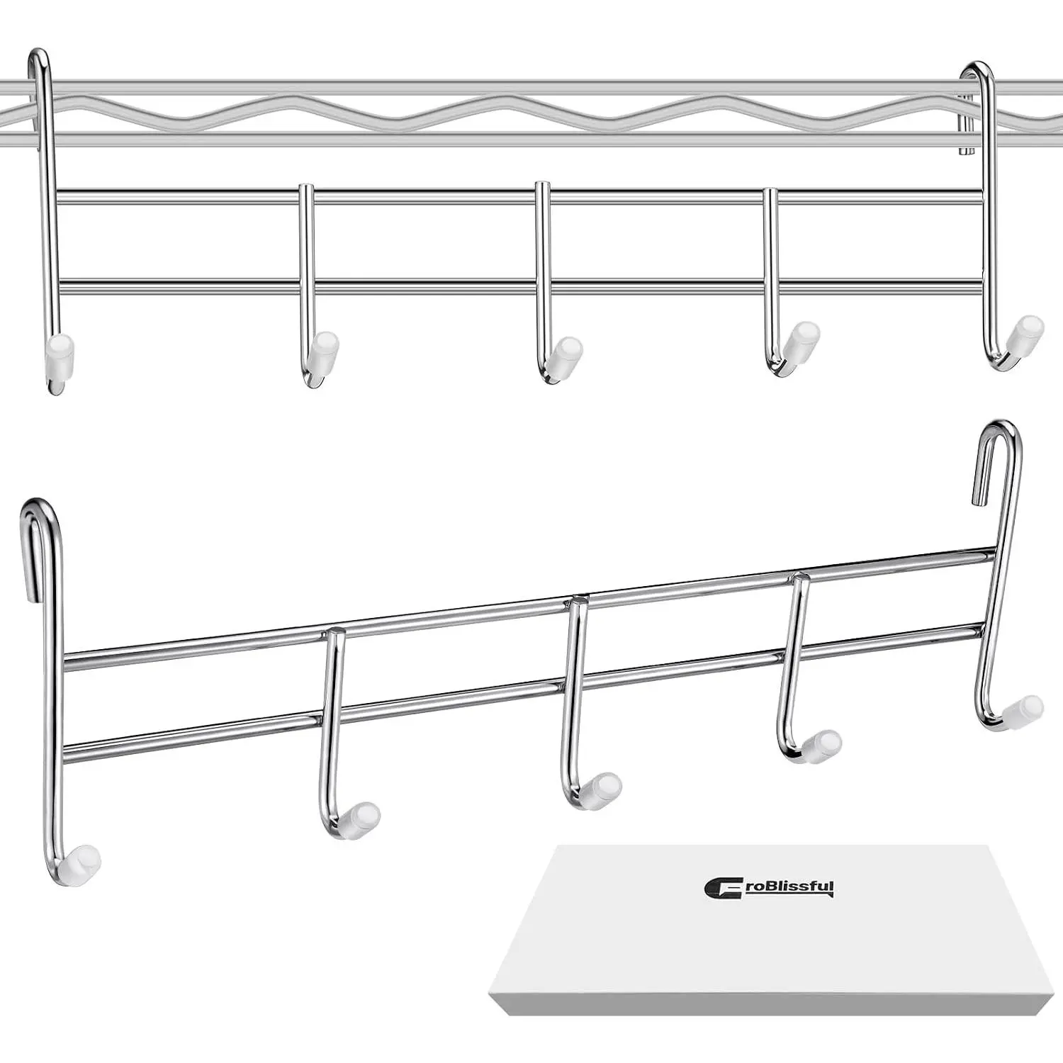 5 Hook Attachment for Wire Shelving, Steel Rack, Chrome, 2 Pcs