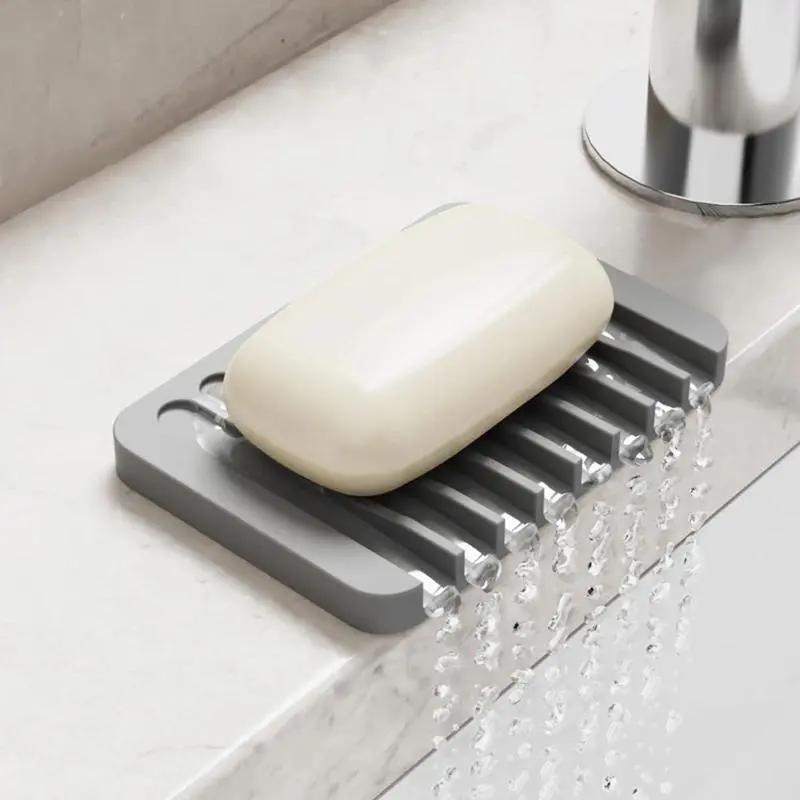 Silicone Square 1-Piece Self-Draining Water Draining Soap Dish - Non-Slip Gripper Mat for Bathroom, Kitchen Use, Compatible with Brushes, Sponges, Ideal Gift for Friends
