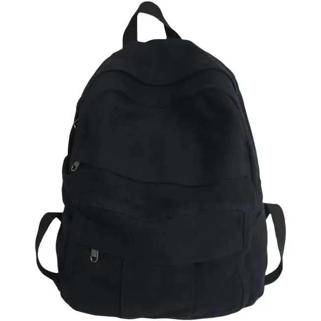 Women's Boho Canvas Backpack - Vintage Grunge, Fairy Theme, Hippie Vibe Y2K Style for School & College (Black)