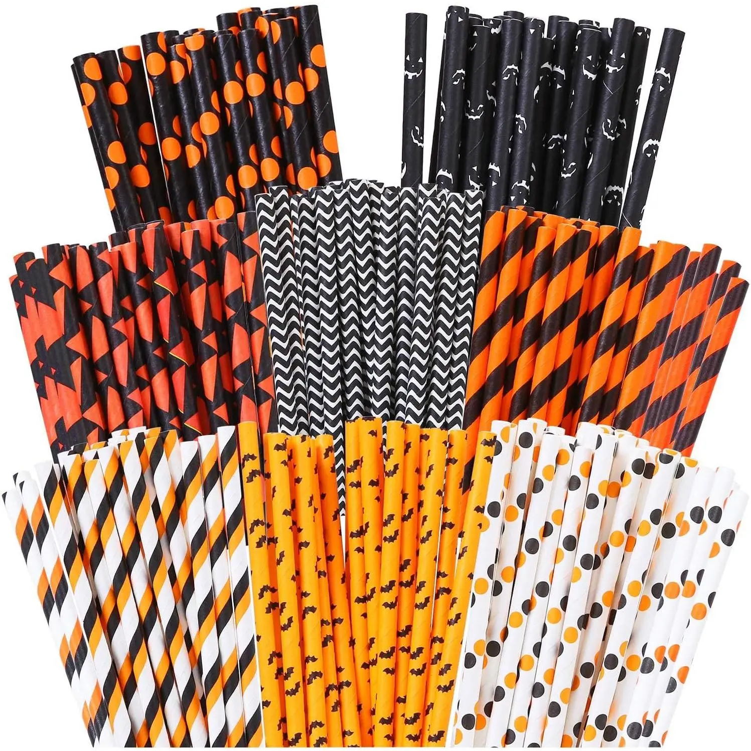 200 count Halloween Paper Straws Pumpkin Bat Spider Web  Straws Black Orange  Paper Drinking Straws for Halloween Party Favors, 8 Styles