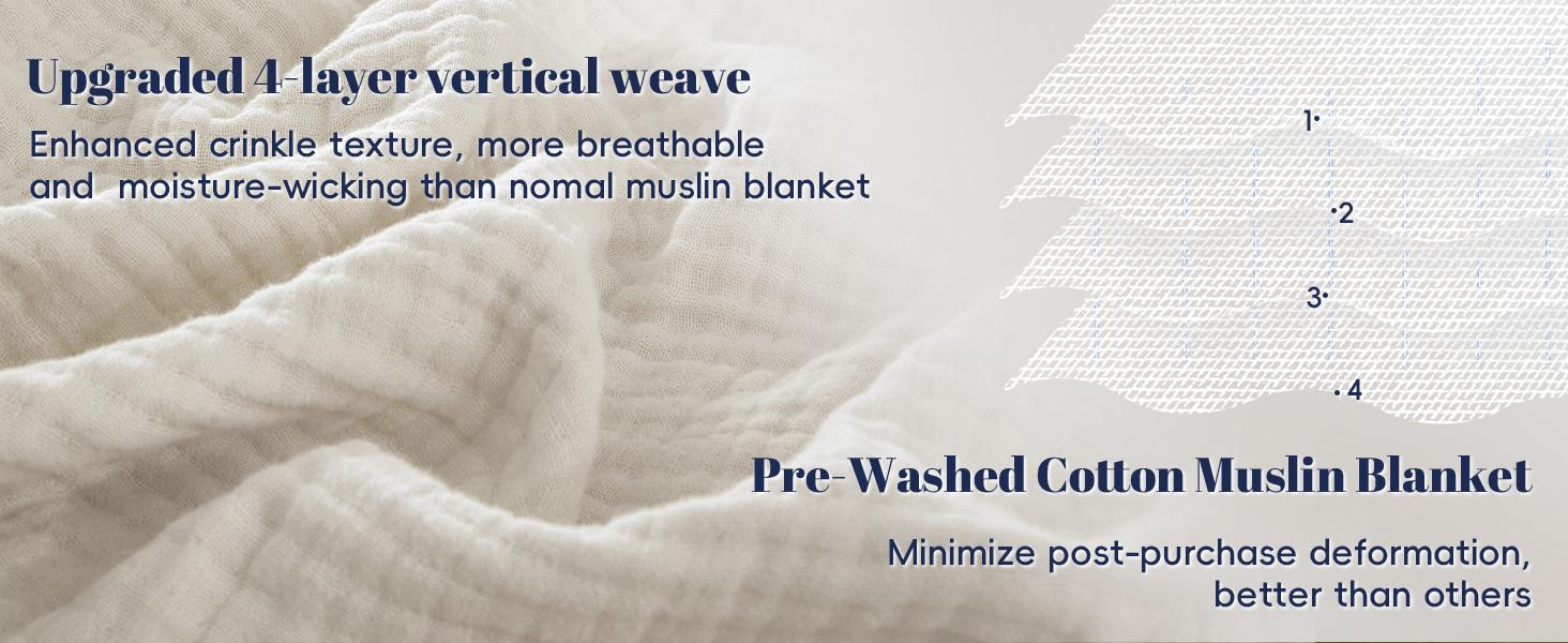 PHF 100% Cotton Muslin Blanket Queen Size 90"x90", 4-Layer Lightweight Gauze Throw, Breathable Cloud-Soft Minimalist Blanket for Bed, Couch, Camping & Baby, Grey, Gift