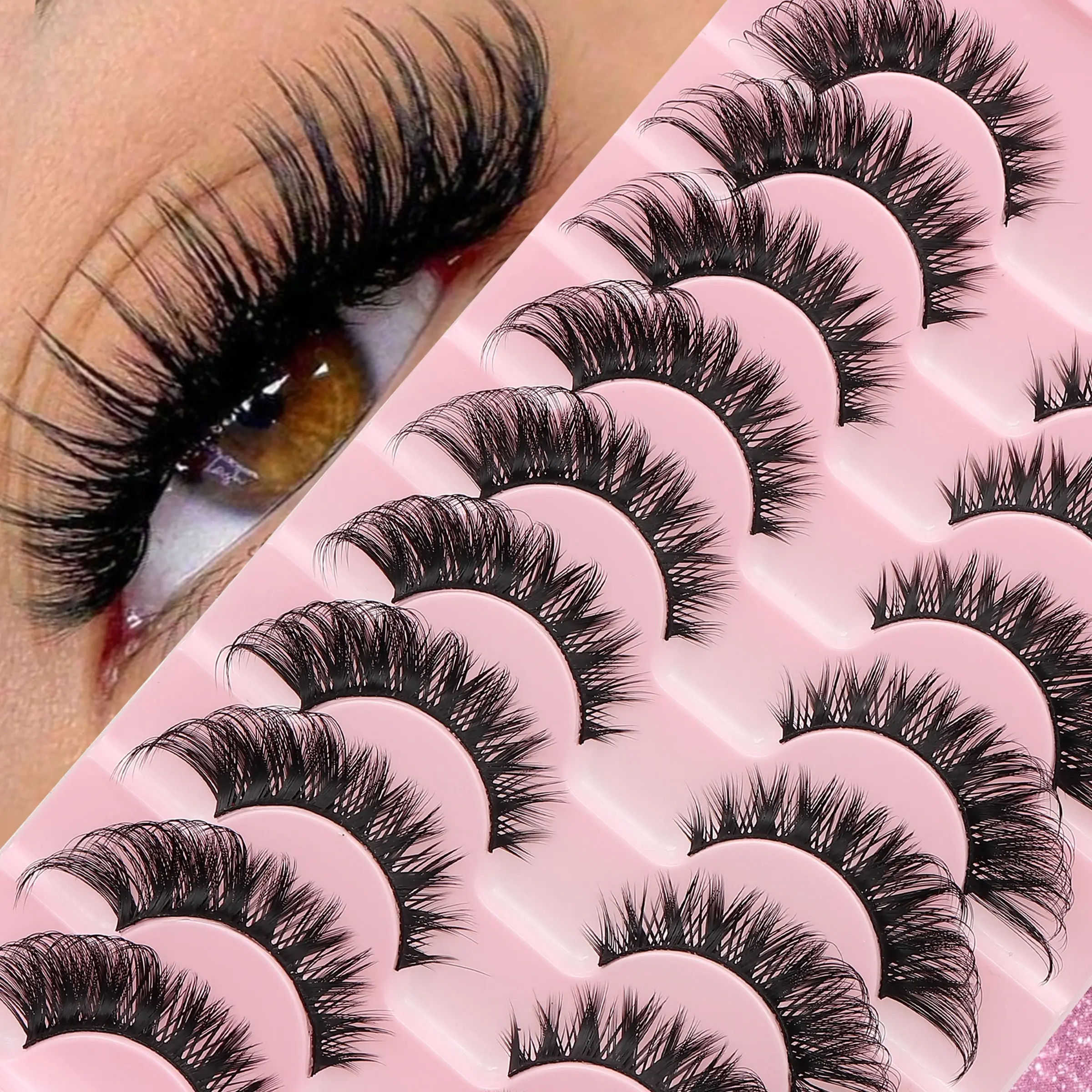 10 Pairs Russian False Eyelashes, D Curl Natural Look, Perfect for Daily and Party Makeup, Enhance Your Eye Beauty Effectively