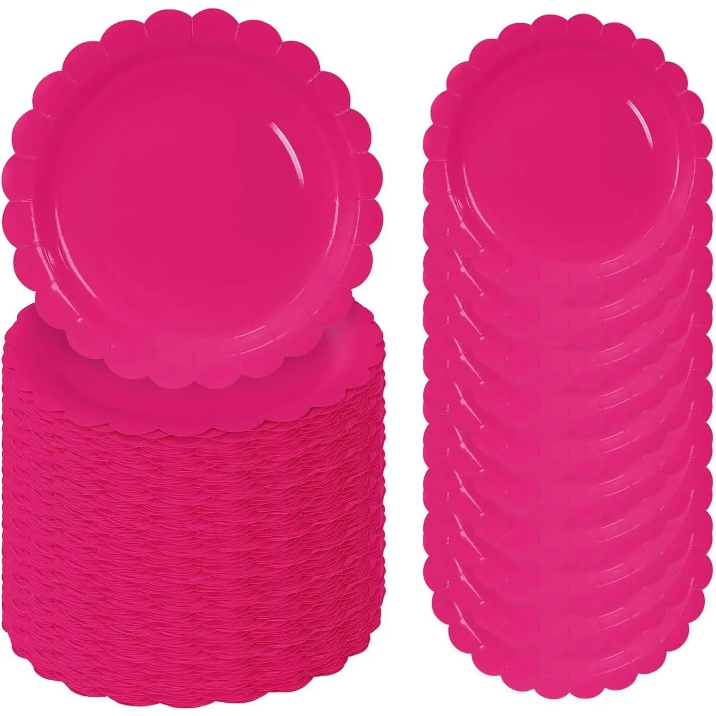 50 Pcs 7 Inch Hot Pink Scalloped Disposable Paper Dinner Plates for Wedding Baby Shower Birthday Party Dessert Supplies