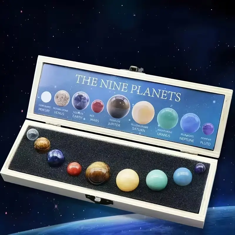 9-Piece Natural Crystal Ball Set, Solar System Desktop Decor, Galaxy Universe Model, Creative Home Office Ornament, Loose Gemstones, Crystal Decoration