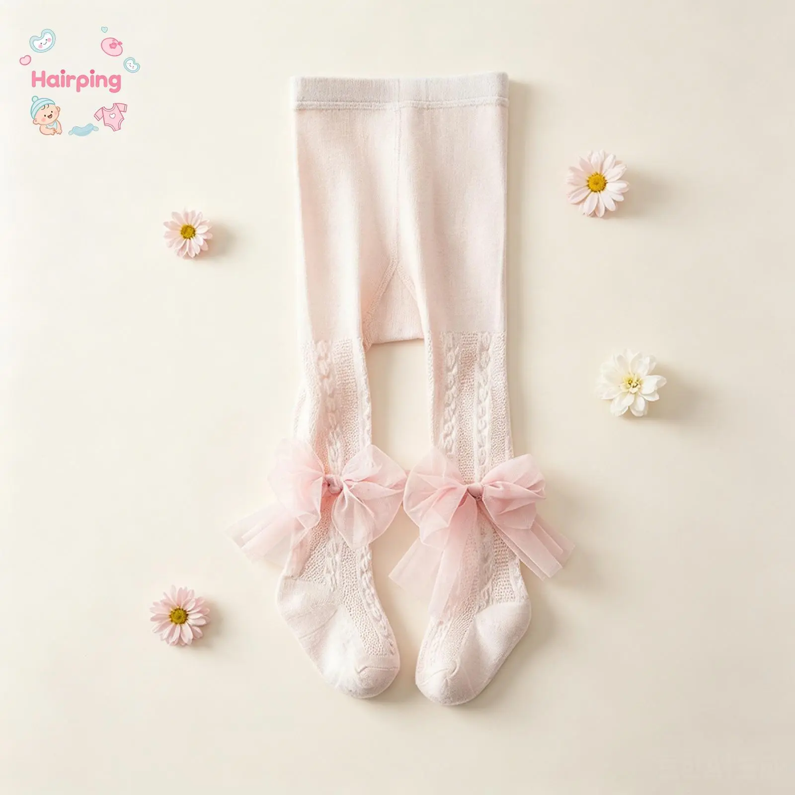 Baby Girl Summer Cotton Leggings, Mesh Design, Bow Decor Pantyhose Socks for Photography, Bows