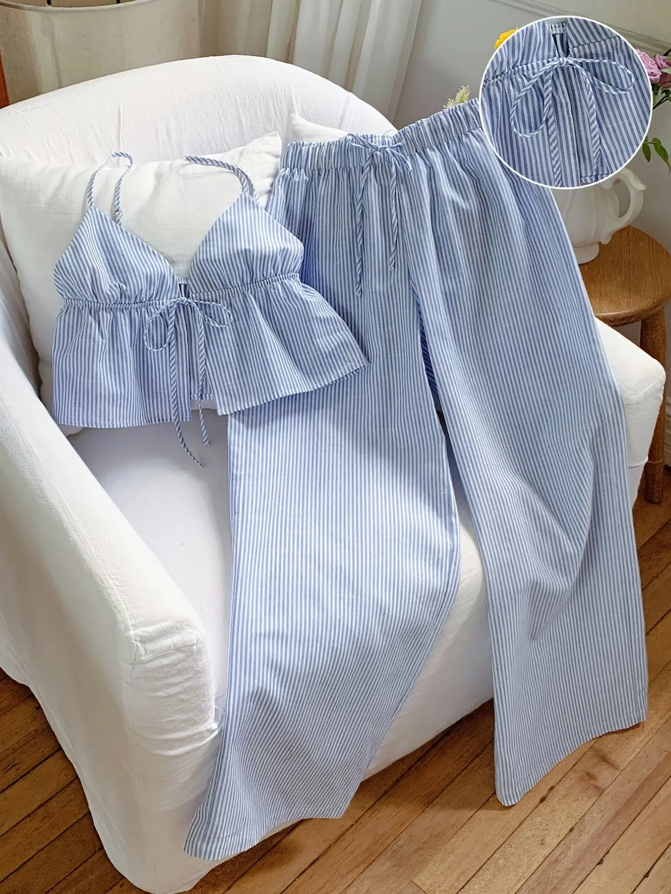 Women's Fashion Spring Summer Two-Piece Set Spaghetti Strap Top, Knitted Striped Casual Vacation, Comfortable and Stylish Clothing for Women Casual Outfit Set