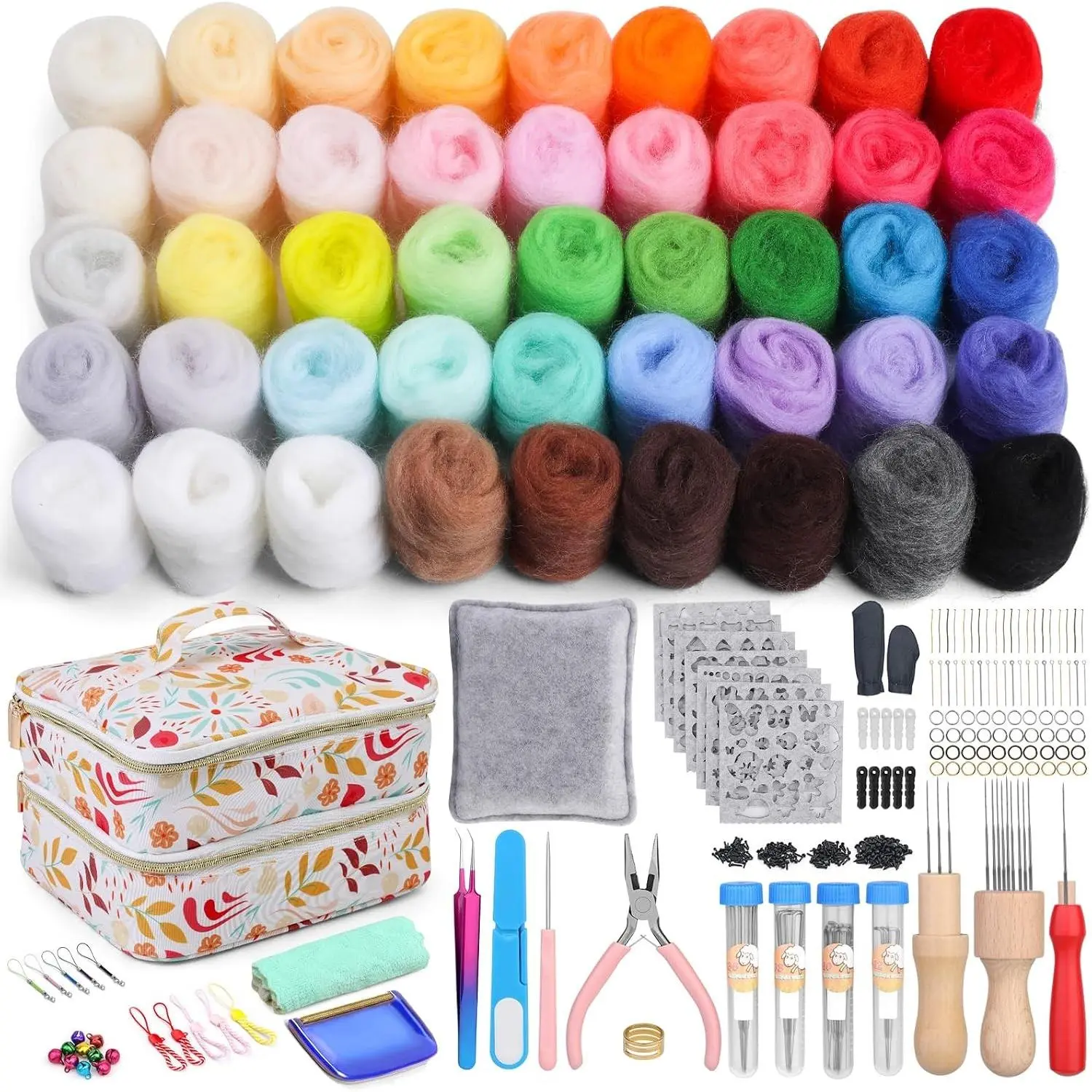 385 PCS Needle Felting Kit, Complete Needle Felting Tools and Supplies, with 45 Colors Wool Roving, Wool Felt Tools and Felt Molds for Home Decoration Felted Animal