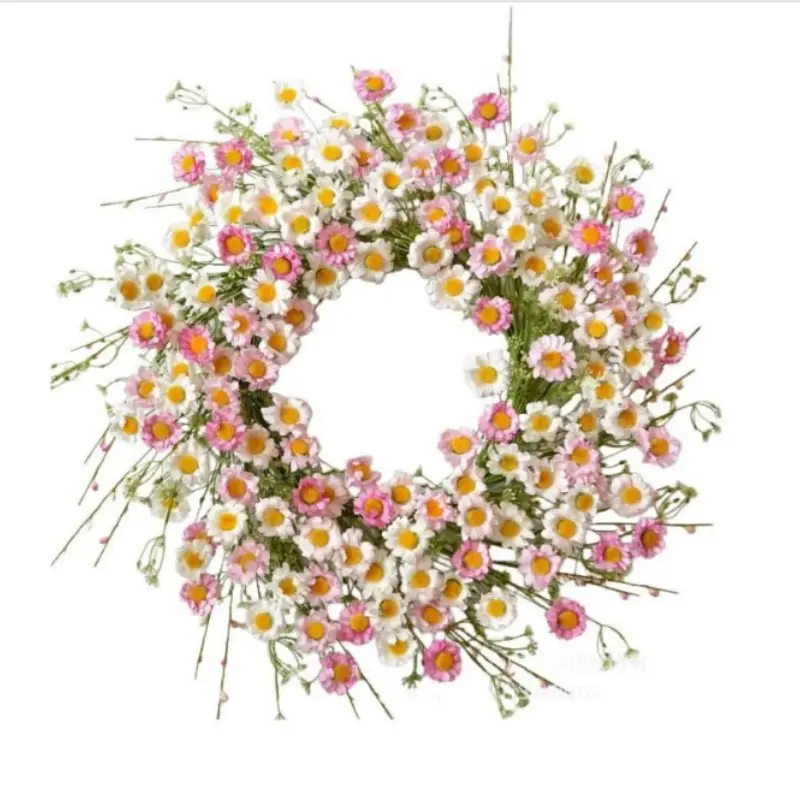45cm Artificial Daisy Wreath, Fabric Silk Flower Round Decorative Wreath, Reusable Wall Wreath for Spring/easter/moving Gift/home Décor