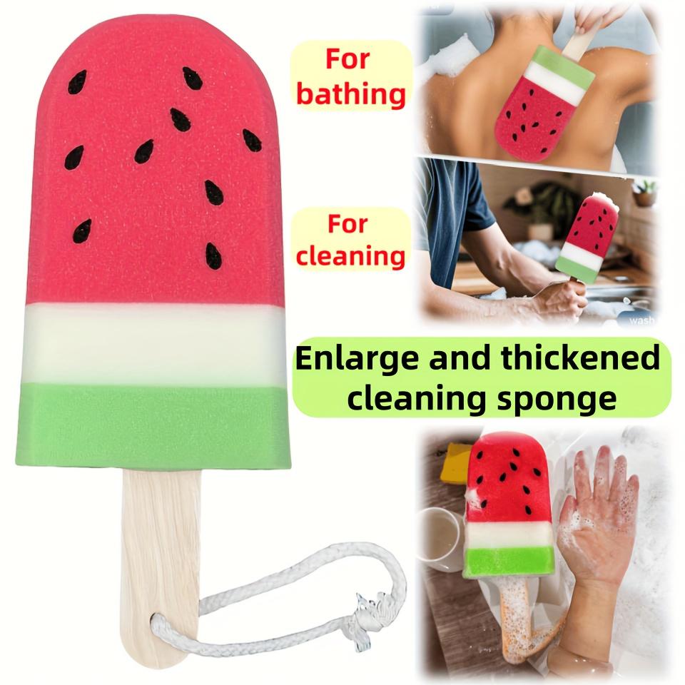 One Extra-Large Watermelon-Shaped Popsicle Sponge - A Versatile, Gentle Polyurethane Brush for Cleaning Dishes And Bath Toys, Featuring an Adorable Cartoon Design, Safe for Skin, Ideal for Scrubbing Kitchens, Cleaning Cups, And Washing Fruits