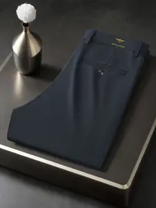Men's Business Casual Straight Leg Pants, High Elastic Wrinkle-Resistant Fabric, Gold Bee Embroidery, Fitted Slim Fit, Comfortable and Stylish