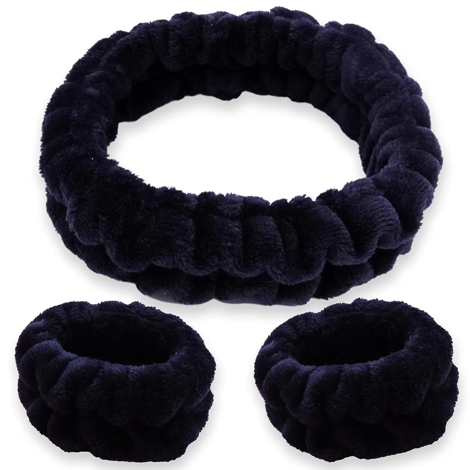 Puffy  Headband and Wristbands for  Washing, Fuzzy Skincare Headbands for Women, Soft Makeup  Care Hair Accessories for Girls, Bubble Make Up Sleepover Party Supplies (Black)