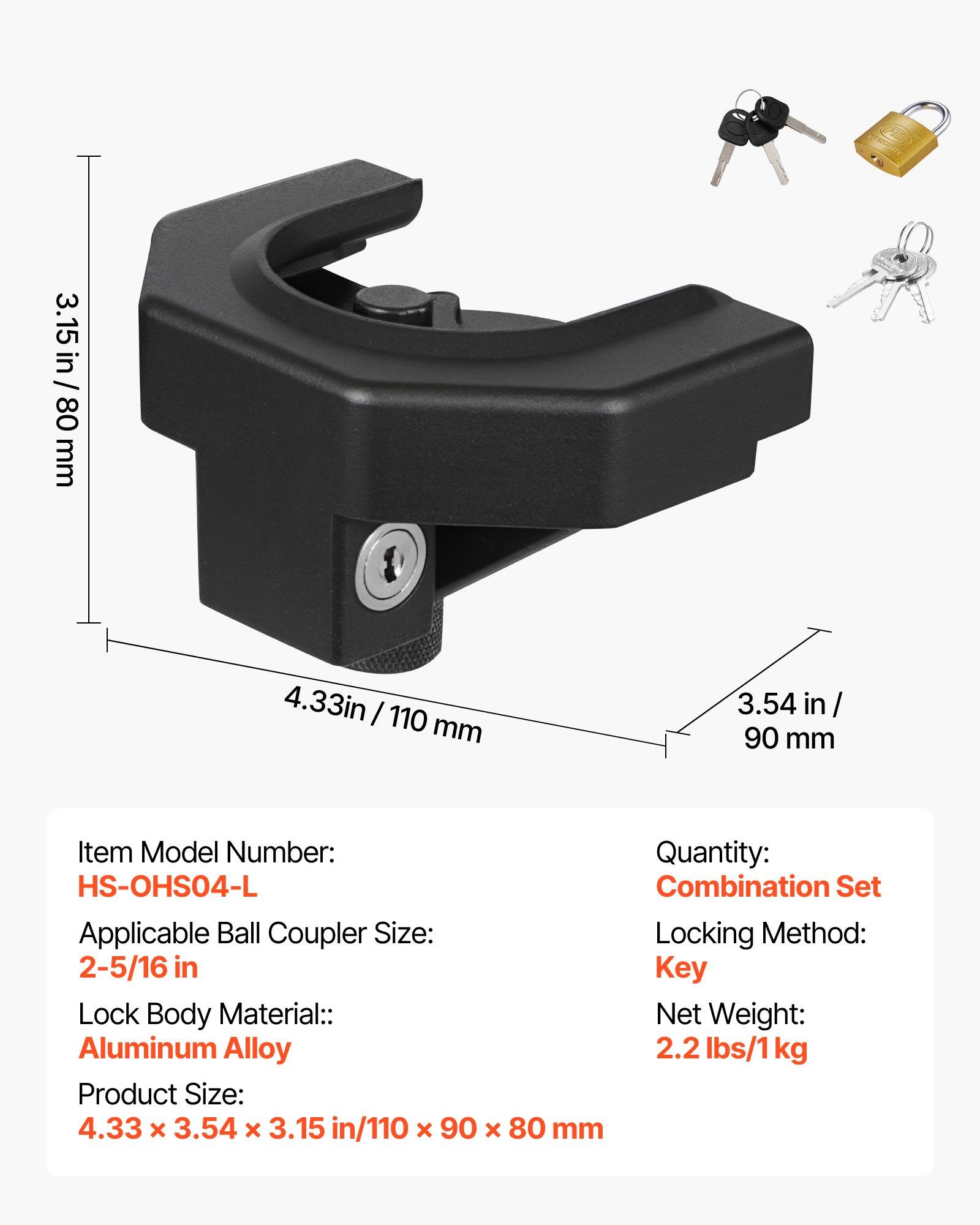 VEVOR Trailer Hitch Lock Kit, Compatible with 2-5/16 in Couplers, Heavy-Duty Anti-Theft Trailer Ball Lock with 3 Keys & Padlock, Prying-Resistant & Impact-Resistant, Fits for RVs, Boats, Trailers VEVOR Trailer Hitch Lock Kit, Compatible with 2-5/16 in Couplers, Heavy-Duty Anti-Theft Trailer Ball Lock with 3 Keys & Padlock, Prying-Resistant & Impact-Resistant, Fits for RVs, Boats, Trailers