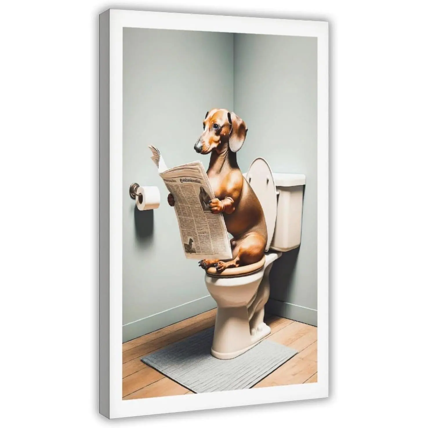 Dachshund Sitting on The Toilet Reading Newspaper Funny Bathroom Animal AI Dog Canvas Poster Wall Art Prints Room Aesthetic Murals Bedroom And Living Decorations