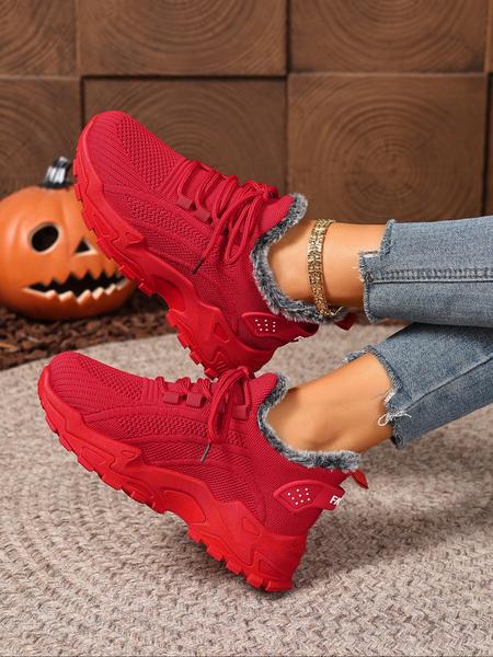 Women's Plus Size Fall Winter Warm Fleece Lined Casual Shoes, Comfortable Indoor Outdoor Wear, Perfect for Travel Vacation Home Use