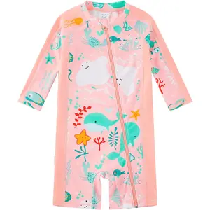 Baby Girl Swimsuit with Full Zipper UPF 50+ Sun Protection Long Sleeve Baby Girl One Piece Swimwear(Gift)