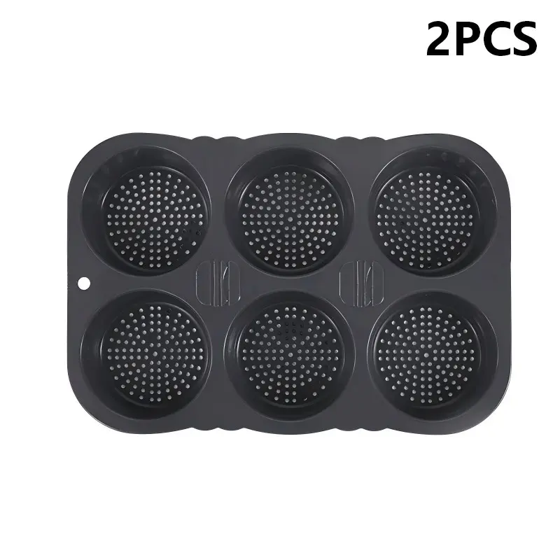 2-Piece Round Cake Baking Tray, Burger Bread Pan, 6-Compartment Large Baking Dish, Ideal for Homemade Bread and Cakes, Dishwasher Safe