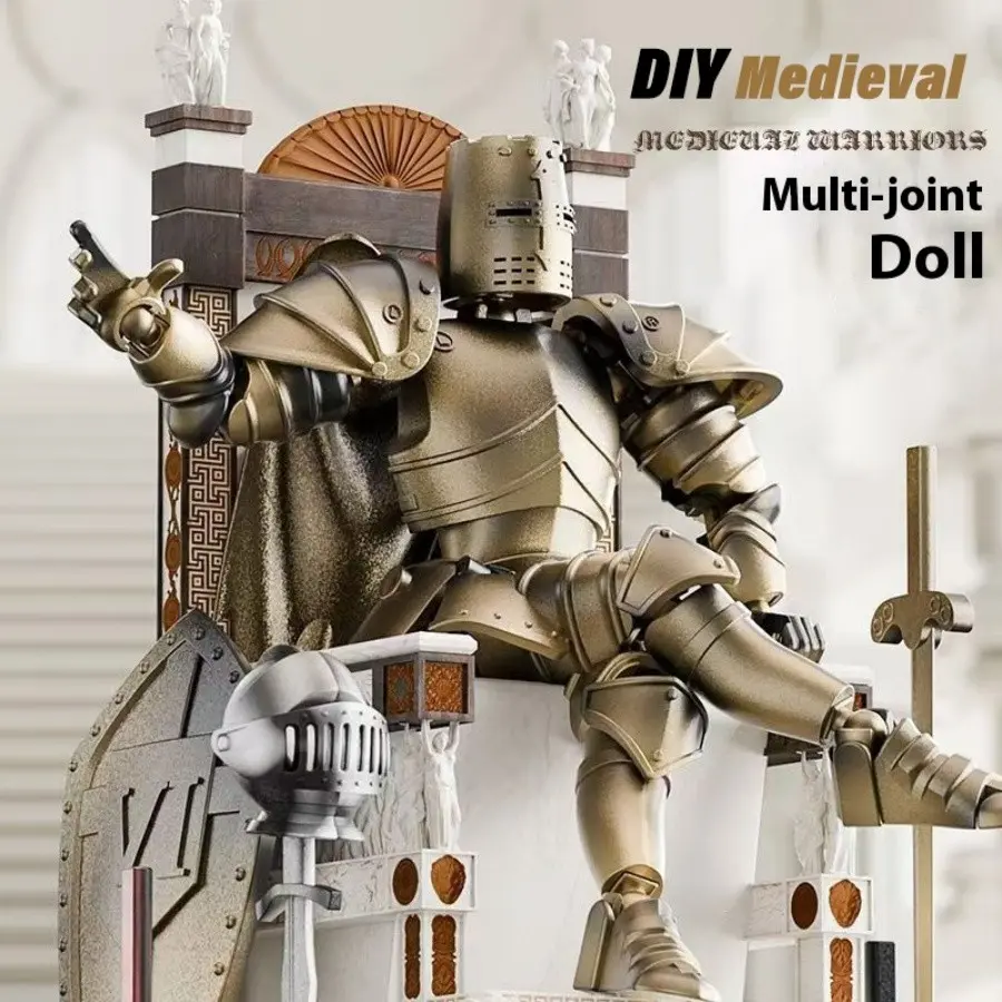 Medieval Infantry Crusader Armor Figure, Vintage Color, Full Body Jointed Action Figure, DIY Assembly Puzzle, Desktop Decor Toy Model, Halloween Christmas Birthday Gift Set