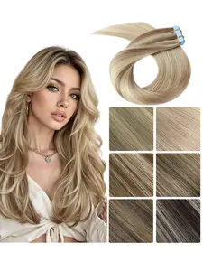 【Trial Size】Tape in Human Hair Extensions, Trival Size 10pcs/25g, Skin-Friendly Invisible Tape, Ombre Balayage Highlights Ash Blonde Rooted B2/60A B4/60 T2/60A B3/9.1 T2/5 B2/5 BH4/ICE Color Add Length for Wedding Party Festival and Daily Use