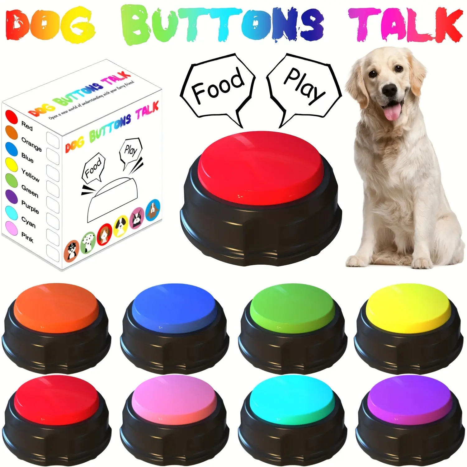 Dog Talking Communication Buttons, 30 Seconds Record & Play Pet Training Buzzers Multiple Colors Available