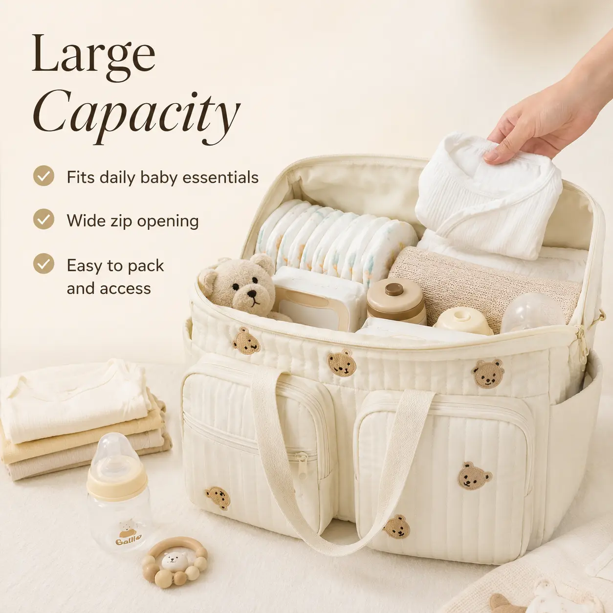 [Mommy Diaper Bag] Large Capacity Mommy Diaper Bag/Hospital Bag/Maternity Bag - Durable Diaper Bag with Zippered Main Compartment, Front Pocket, Side Pockets - Organizer for Diapers, Wipes, Bottles. Suitable for Travel and Daily Use