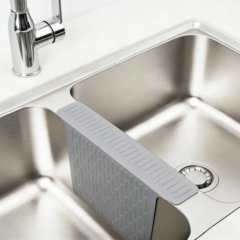 Kitchen Sink Protector Mat for Double Sink, Non-Slip Wear-Resistant Silicone Countertop Pad, ltra-Soft Stain-Resistant Surface, Grey/Black 17.6 x 12.8 x 0.66 inch