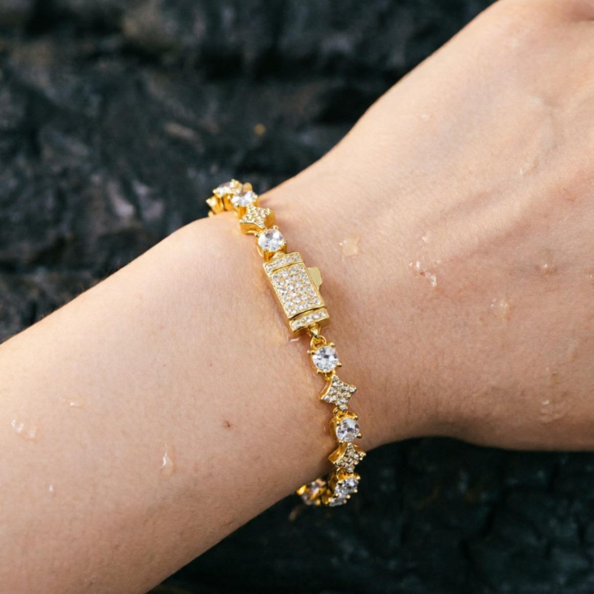 Mixed Quadrangular Star Tennis Chain Necklace & Bracelet Round Cut Iced Out Moissanite HipHop Jewelry Gift Luxury Shine Unisex Trend