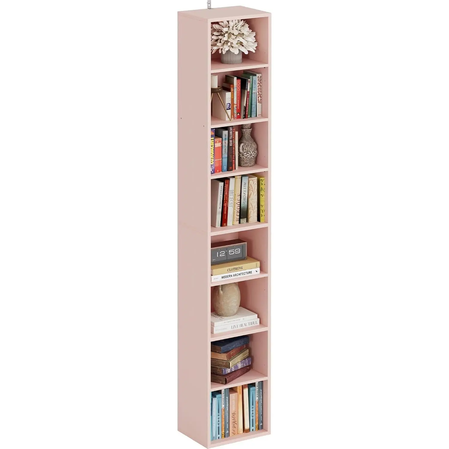 8-Tier Tall Narrow Single Unit Bookshelf, 71-in Compact Corner Bookcase, Floor Standing Display Storage Shelves for Living Room, Office