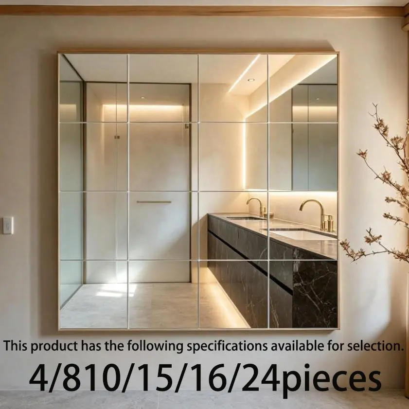 Acrylic Square DIY Decorative Mirror, Modern Silver Color Self-Adhesive Removable Wall Sticker, Ideal for Living Room, Bedroom, Bathroom, Party Decor