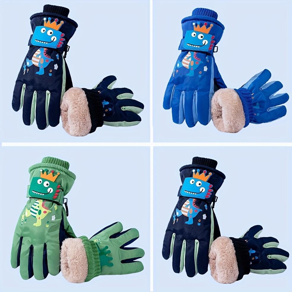 1 Pair Kids Winter Thermal Gloves - Thickened Cold Weather Gloves with Crown, Full-Finger Coverage, Soft Grip for Skiing, Snowboarding, Cycling, Outdoor Activities - Boys & Girls (Navy/Blue/Green/), Kids Snowboarding Gear, Playful Kids Design