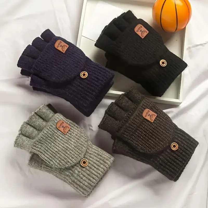 1 Pair, Men'S And Women'S Winter Outdoor Cashmere Clamshell Gloves, Knitted Warm Gloves, Flap Half-Finger Touch Screen Gloves, Suitable for Autumn And Winter Warmth, Outdoor Cycling, Hiking, Going Out