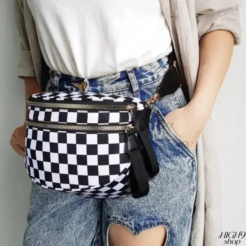 Multi Color Checkered Nylon Sling Crossbody Bag, Lightweight Large Capacity Adjustable Strap Fanny Pack, Y2K Casual Hands Free Waist Pouch For Daily Shopping Summer Travel Festival Streetwear