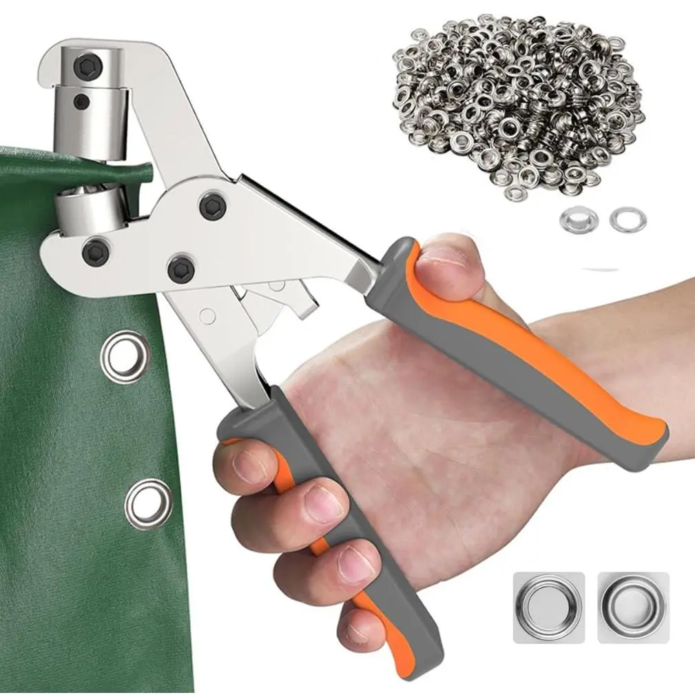 Eyelet Plier Grommet Tool Kit, Handheld Hole Punch Pliers, Grommet Press Pliers Eyelet Hole Punch Pliers Set with 3/8 Inch (10mm) Diameter 500 pcs Grommets Eyelets