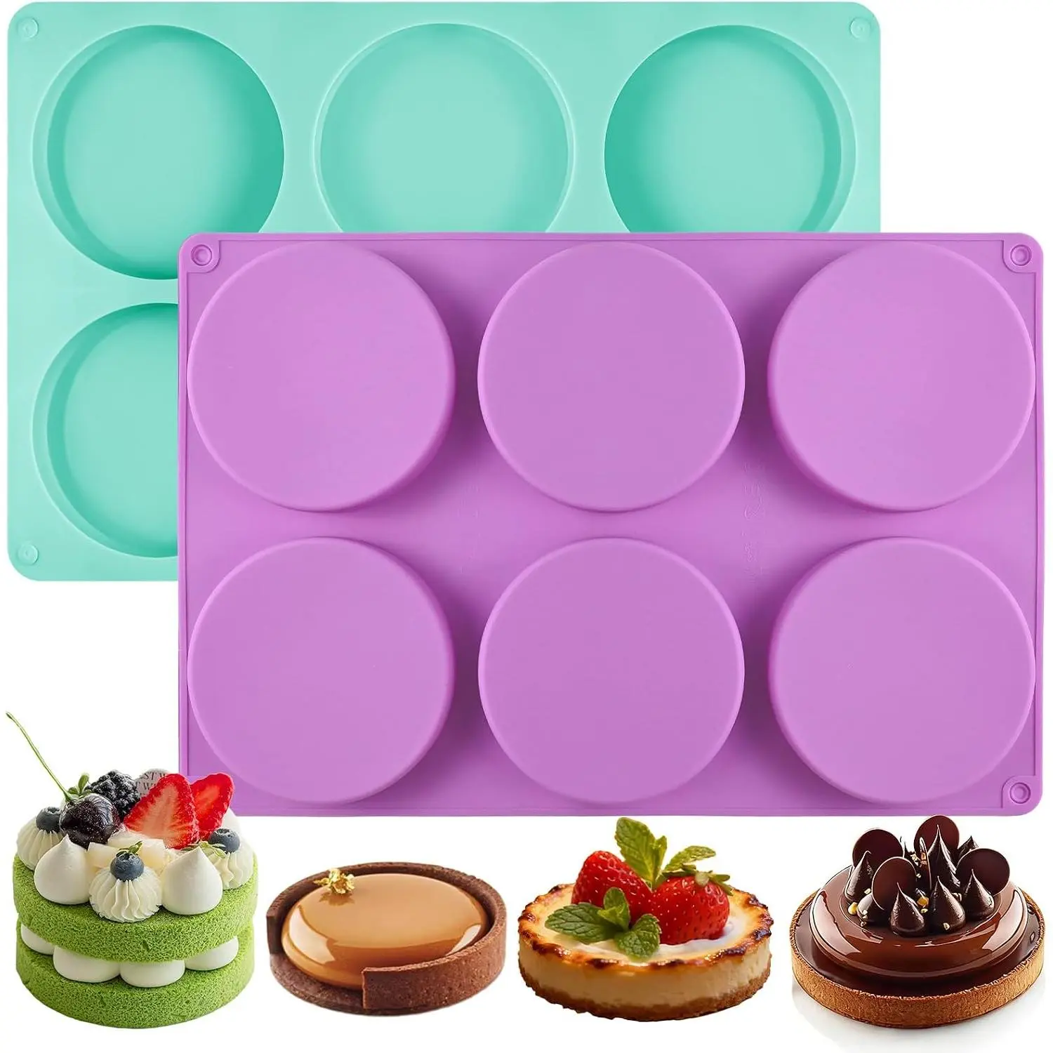 Muffin Top Pan, 2 Pack Round  Mold for Baking 12-Cavity | 3.78Inch, Non-Stick  Egg Molds for Sandwiches Egg Bites Mini Cakes Whoopie Pies Hamburger Buns Desserts