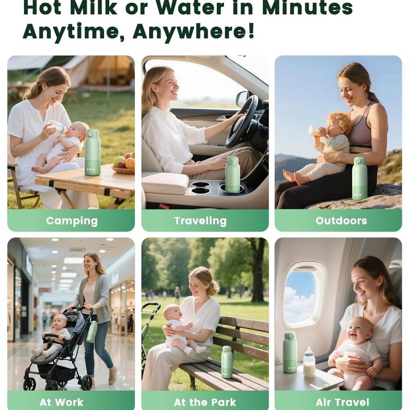 Portable Bottle Warmer for Travel 12oz- 80W Fast Heating, 316 Stainless Steel, 11400mAh Rechargeable Precise Temp Control & LED Display Safety Lock Cordless Travel Warmer for Breastmilk & Formula