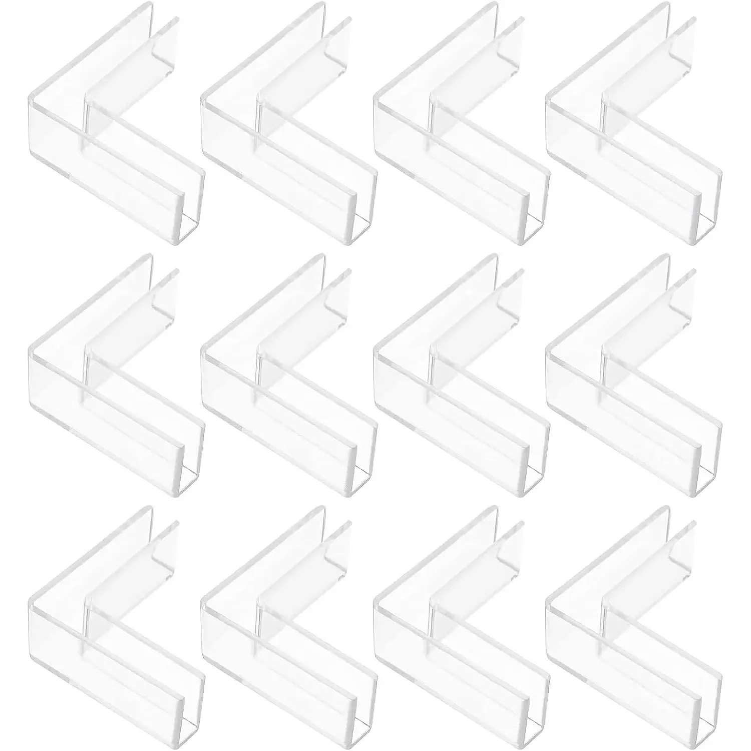 12Pcs Plastic Glass Connector, Suitable for 6mm Thick l Shaped Glass to Glass Clamp, Fixing Bracket Rimless Clip Holder for Aquarium Fish Tank Display Shelves, Transparent