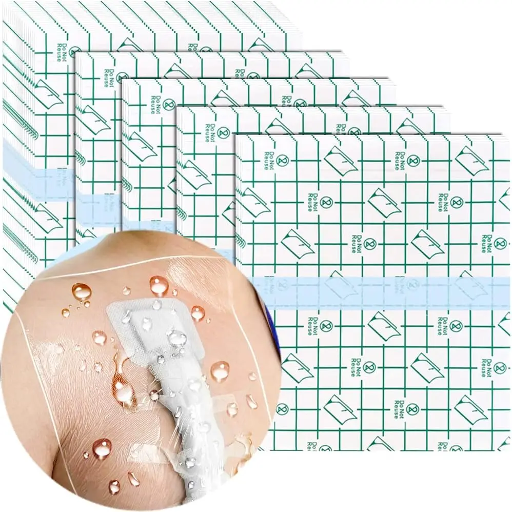 Waterproof Shower Protector Bandage 8x8 inch for Large Port Surgery Incisions Guard Tattoo Second Skin Healing Aftercare Cover Bath Patch Transparent Film Clear Adhesive Wounds Dressing (Pack of 50)