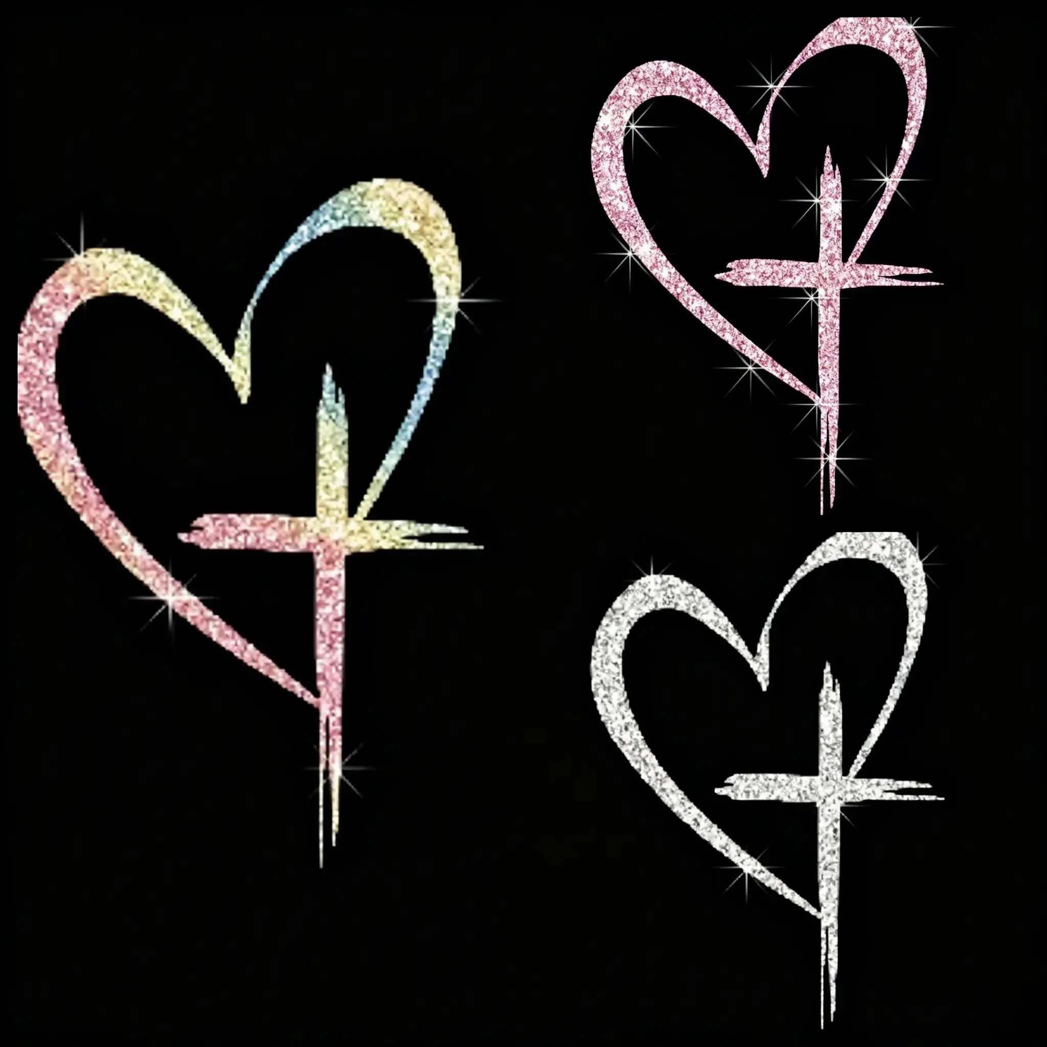 3PCS Bling Love Cross Car Sticker, Shiny Heart Cross Christian Vehicle Window Bumper Decal, Creative Love Faith Religious Auto Exterior Decorations, Universal for SUV Van Truck