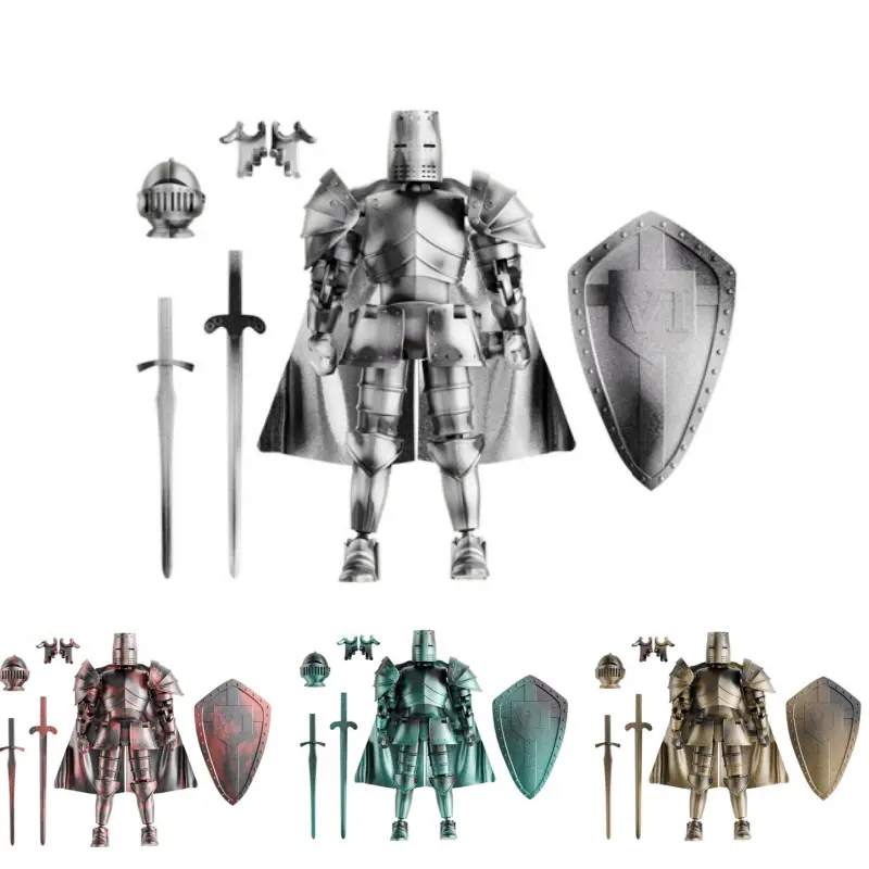Posable Medieval Warrior Knight Doll Multi Joint Movable Armor Figurine with Complete Weapon Accessories, Vintage Metal Finish Desktop Table Decor Collectible Gift for Gamers & History Fans