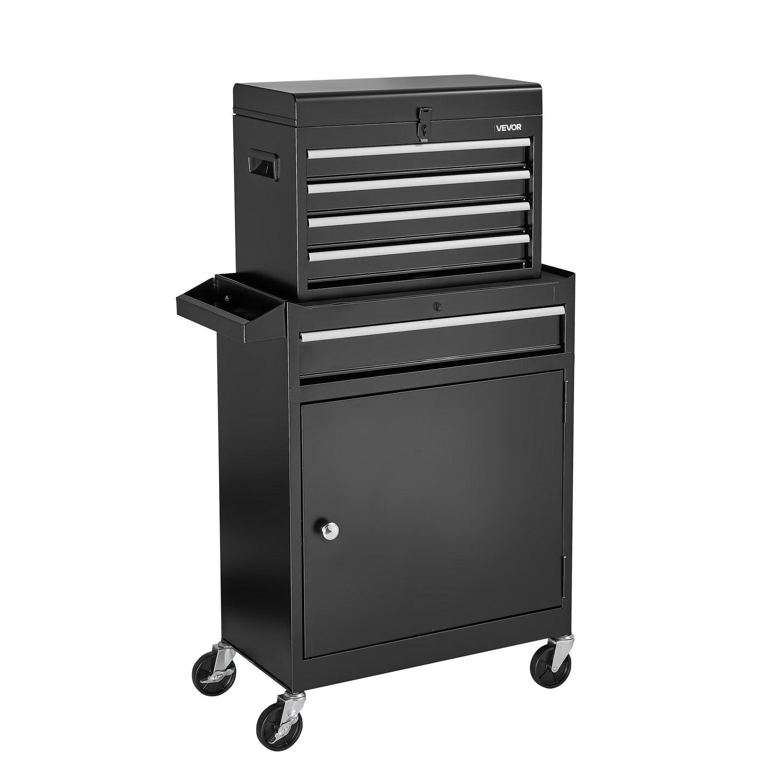 VEVOR Rolling Tool Chest, 2-in-1 Design, 5 Drawers Tool Cabinet Organizer with Detachable Top Metal Toolbox, Lock Bar, Protective Liner, and Tools Rack, Garage Storage Cabinet for Warehouse, Workshop