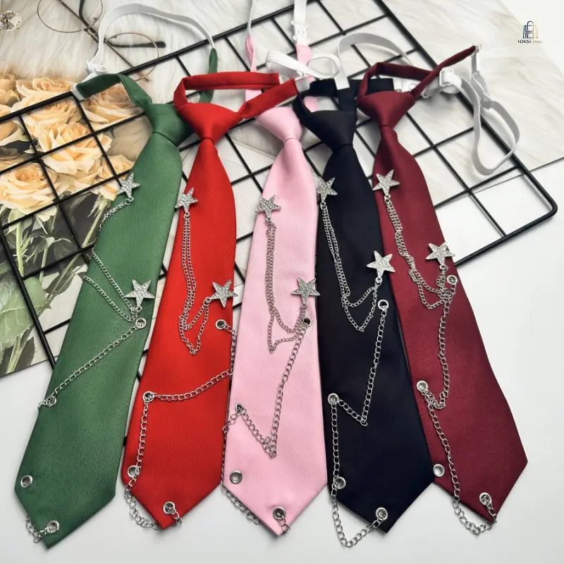 Punk Star Chain Pre-Tied Unisex Necktie for All Seasons, Polyester Fiber with an Adjustable Elastic Stretch Band, Daily Party, Unisex Wear