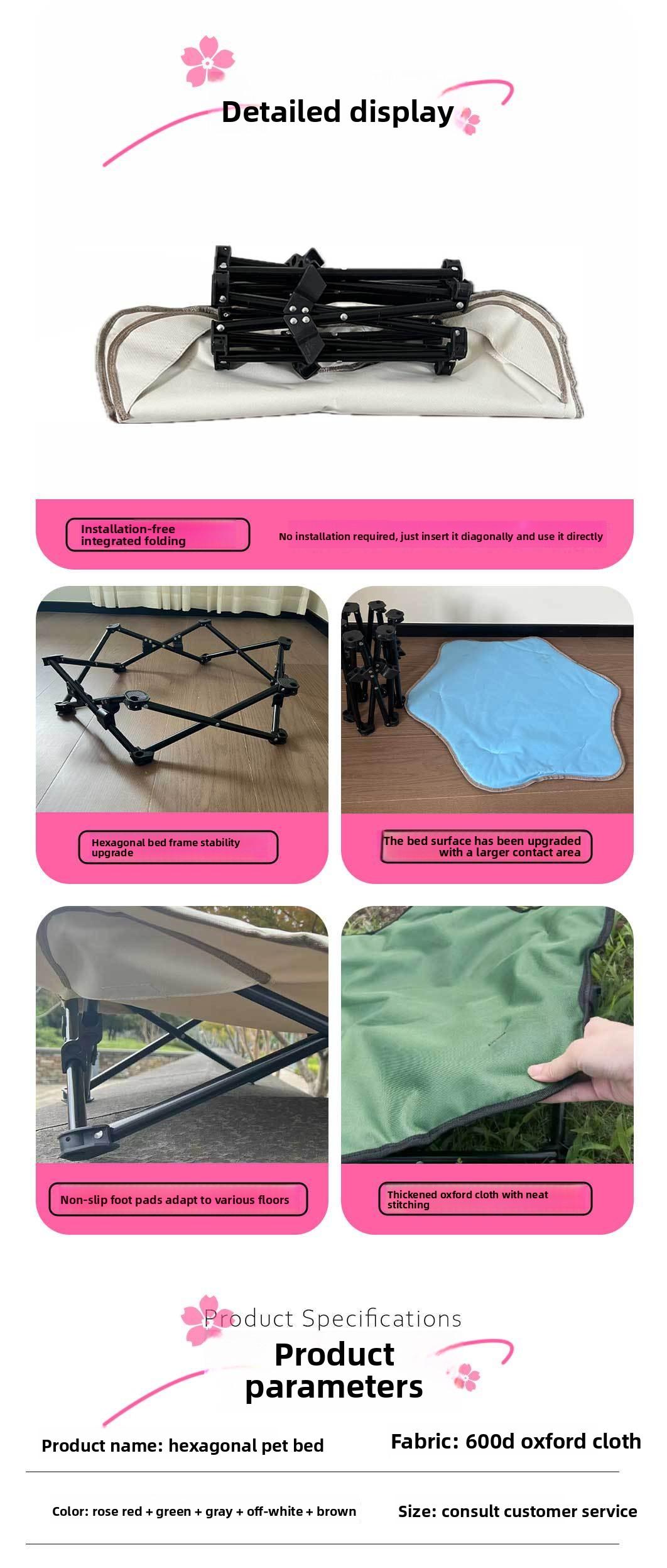 Winter Warm Dog Bed, Quilted Foldable Pet Bed, Sturdy Hexagon Portable Pet Cot for Cats & Dogs, Indoor Outdoor Use