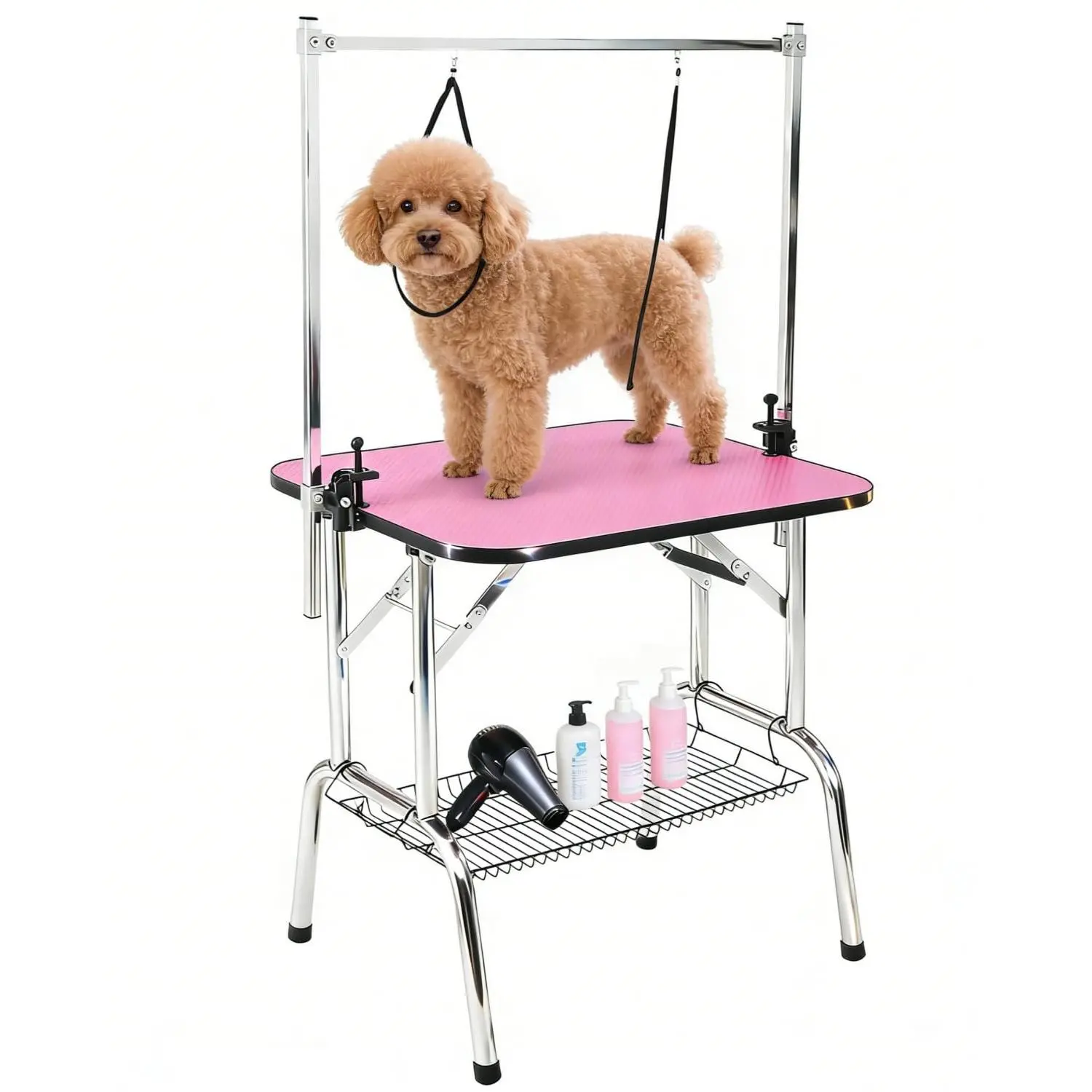 36" Pet Grooming Table with 2 Adjustable Arm & Safety Noose, Foldable Non-Slip Groom Station with Stainless Steel Legs, 330 Lb Capacity Heavy Duty Portable Dog Grooming Station for Home & Salon Use
