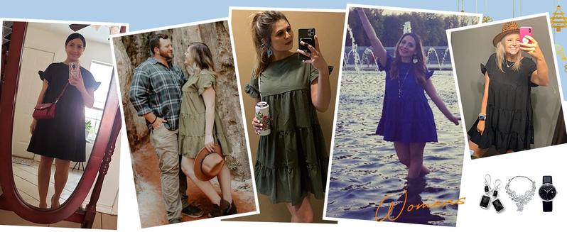 PASLTER Womens Ruffles Boho Floral Printed Babydoll Loose Swing Casual Short Mini T-Shirt Dress