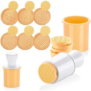 Silicone Cookie Stamps Set for Baking - Geo Geometric Figure Cookie Stamps with Handle and 6 Silicone Stamps High Heat Resistant to 480°F Yellow Color