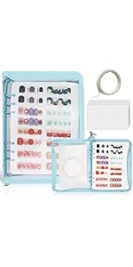 Press On Nail Storage Organizer Binder with 8 Insert Pages - A5 Size Reusable Fake Nail Swatch Collecting Book Polish Color Display Holder Container with Tape and Zipper Pocket (PINK)