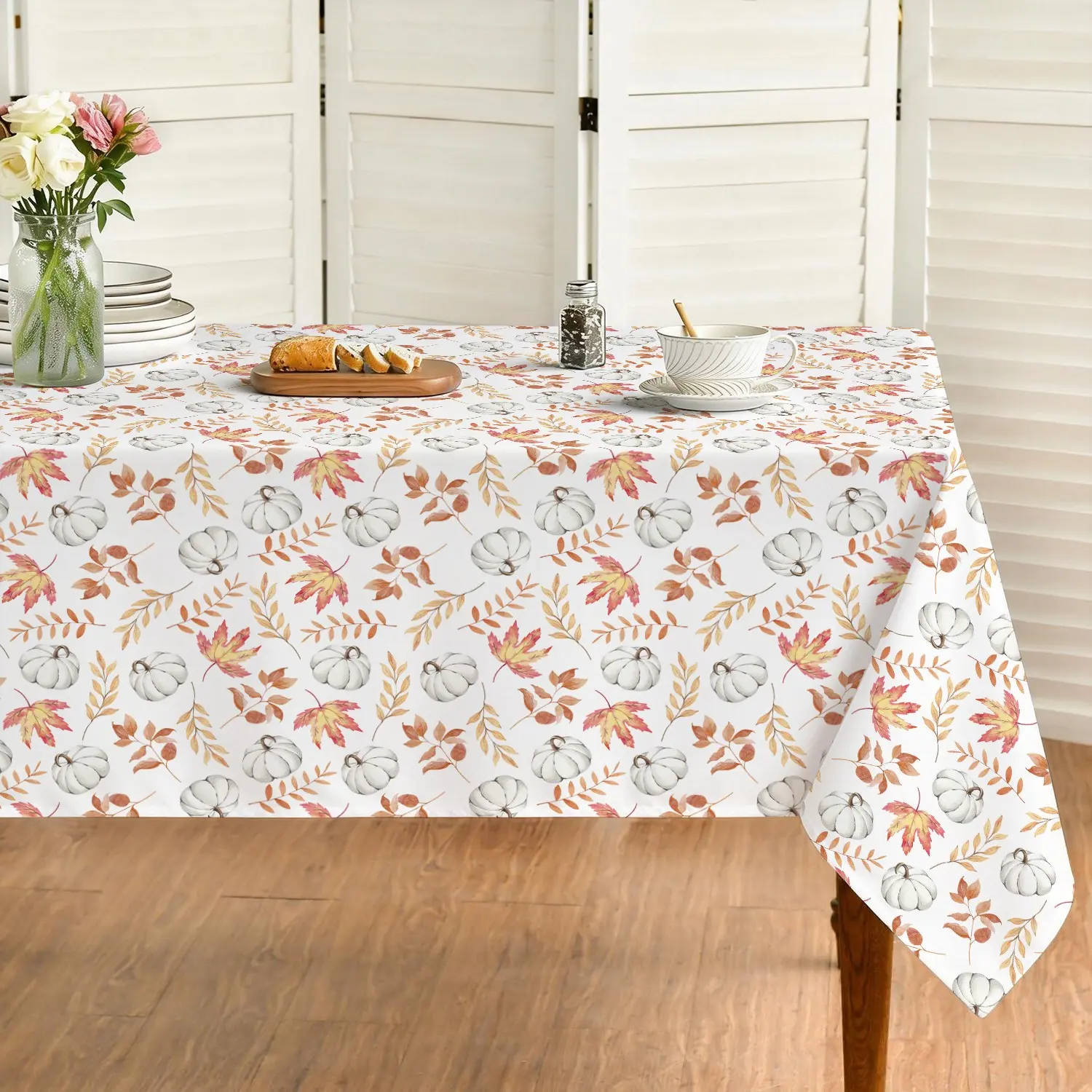 Autumn Thanksgiving Harvest Polyester Tablecloth, Washable Winter Dining Tablecloth, Home Kitchen Decor, Festival Decoration (1pc)