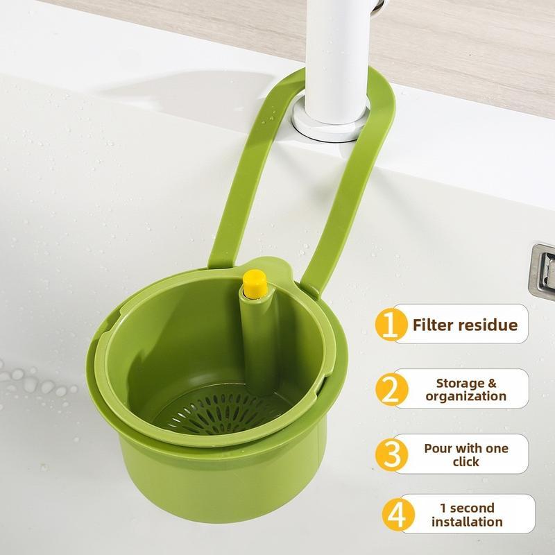 One-Touch Press-Type Drainer Basket, Strainer Basket, Food Residue Filter, Sink Drain, Kitchen Plant Stand, Detachable, Sponge, Cloth, Soap Drain for Kitchen & Bathroom, Kitchen Accessories