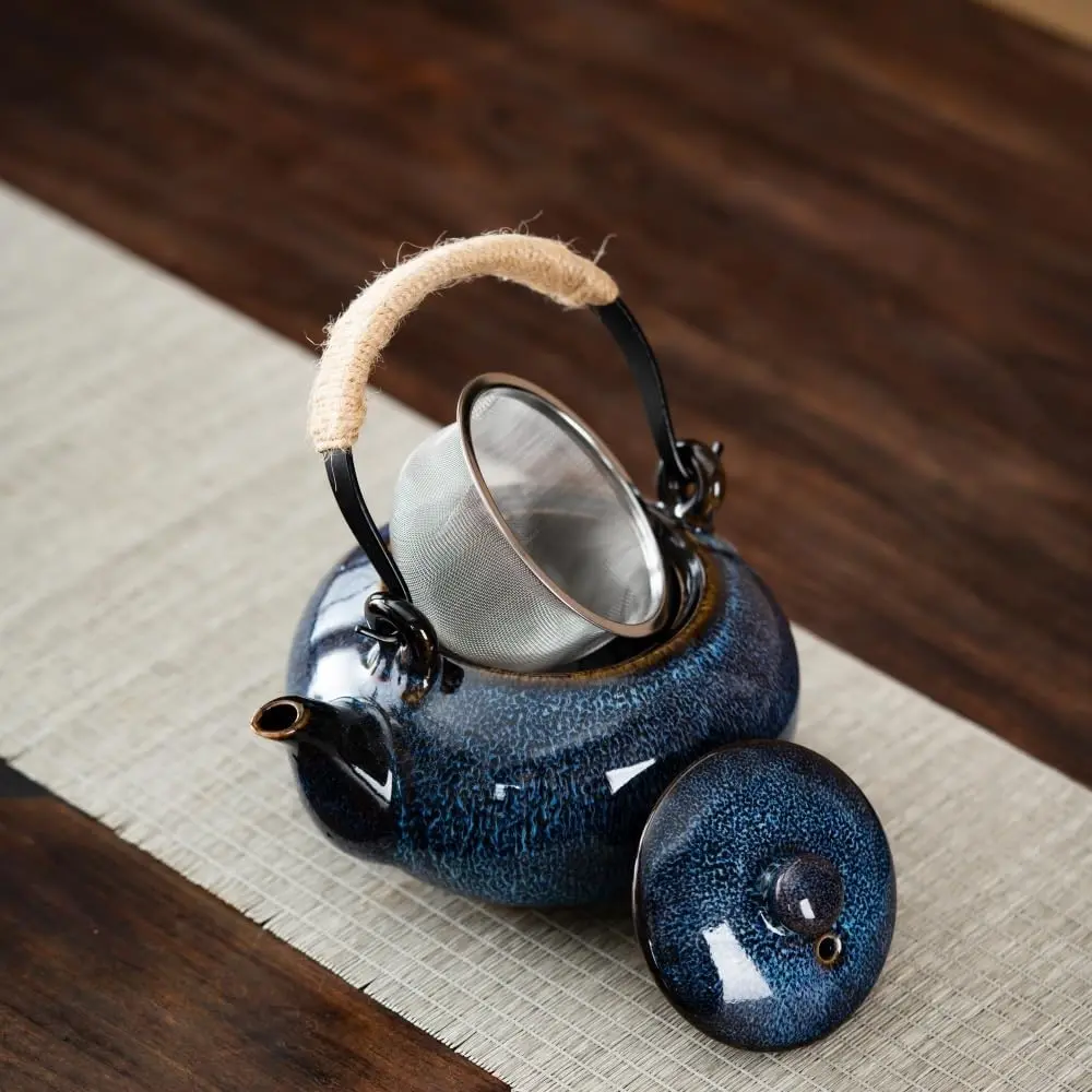 Japanese Ceramic Teapot with Removable Stainless Steel Infuser Filter for Loose Tea, 25 OZ/750ml, Suitable for Home Office Use, Ideal Gift for Men Women, Blue