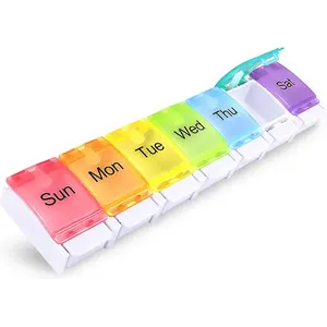 Weekly pill organizer, suitable for arthritis patients, 7-day travel pill box, spring-loaded opening design, large-capacity compartments, can store vitamins, cod liver oil, nutritional supplements, and medication, ideal for taking on the go
